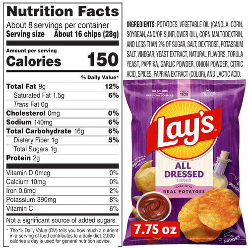 Lays All Dressed Potato Chips 7.75 oz Bag