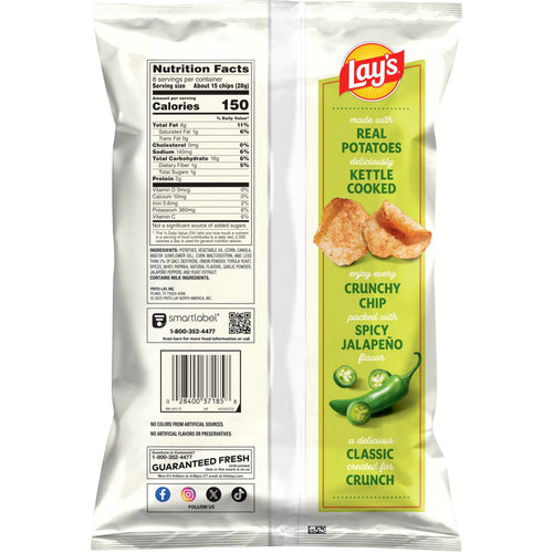 Lay’s Jalapeno Kettle Cooked Potato Chips Bag, 8 oz​